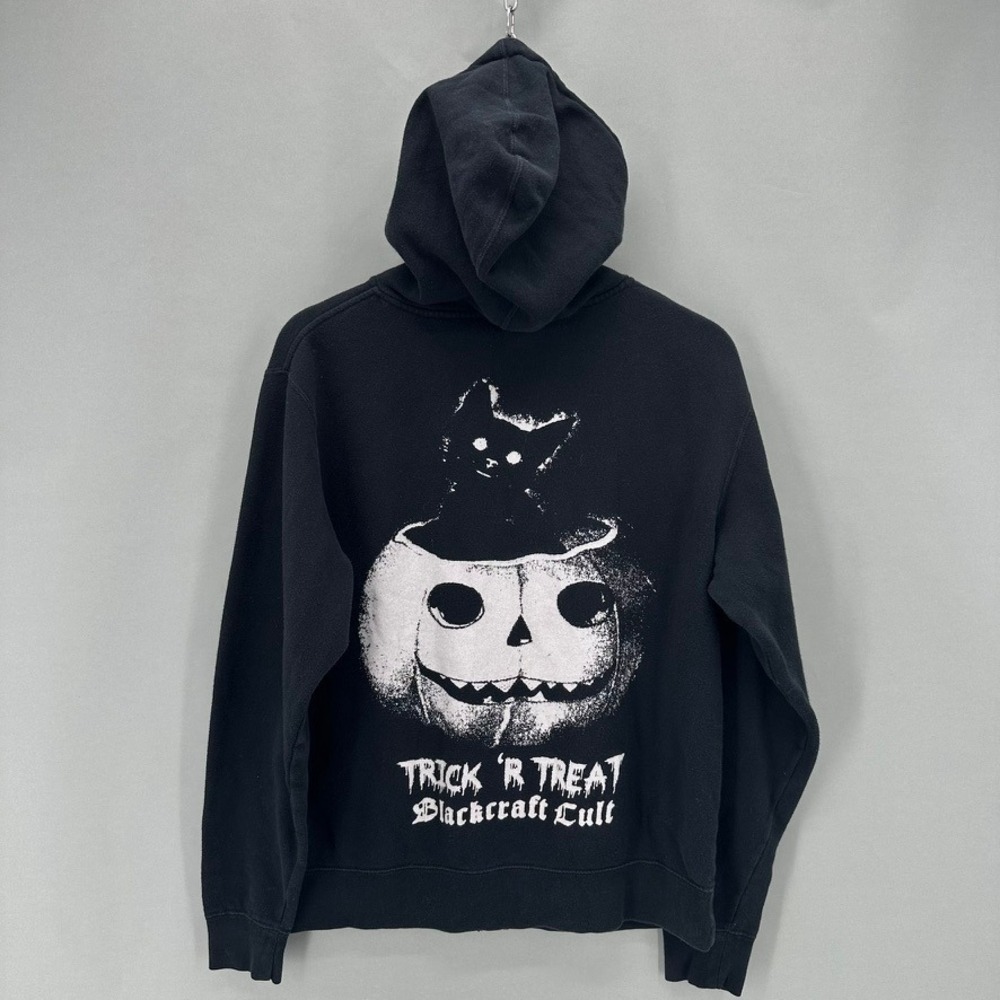 BlackCraft Cult‎ Trick R Treat Black Cat Pumpkin Zip Up Hoodie Black Mens Medium